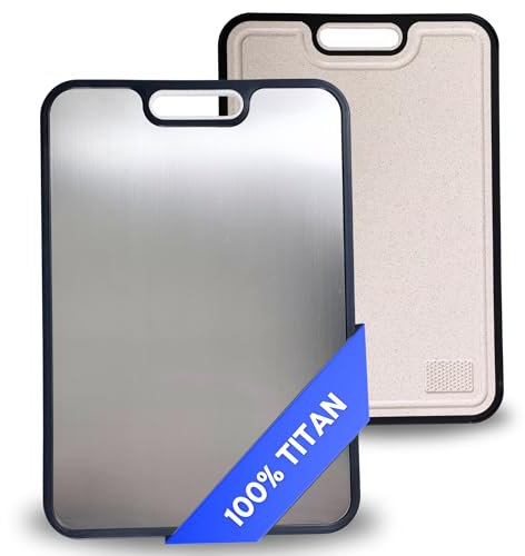 NYGRO Schneidebrett Titan - Antibakteriell, Nickelfrei, Hygienisch, Rutschfest | 100% Titan Schneidebrett Messerschonend | Großes Küchenbrett inklusive Mulifunktionstuch nur bei e-commerce Schwarz