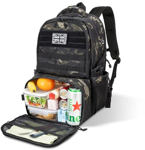 Jueachy Lunch Rucksack Herren mit 6L Isoliertem Kühlfach: 40L Taktische Arbeit Rucksack mit Laptopfach Groß Kühltasche Kühlrucksack mit Lunchbox für Schule Picknick Arbeit Camping