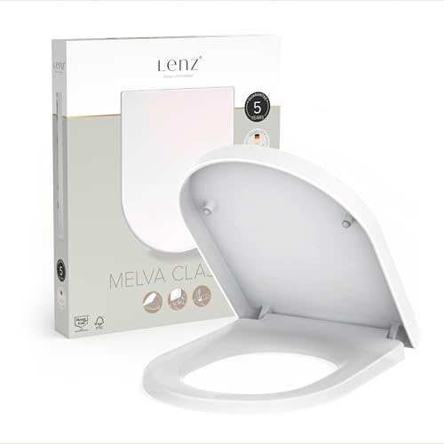 Lenz Melva Classic 41040261 Abattant WC en forme de D avec système d'abaissement automatique à fermeture douce amovible pour le nettoyage, surface hygiénique, montage par le haut
