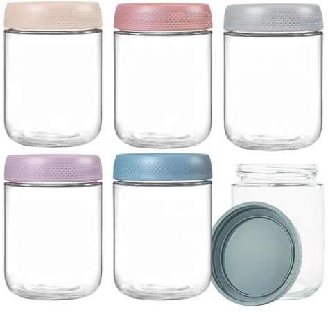 Zykphao 6 x 473 ml Glasdosen mit Deckel, Haferglas für Übernachtung, für Müsli, Milch, Obst, Gewürze, Dressingsoße, Snacks, Saft, Mahlzeiten-Vorbereitungsgläser zur Lebensmittelaufbewahrung, 6 Farben