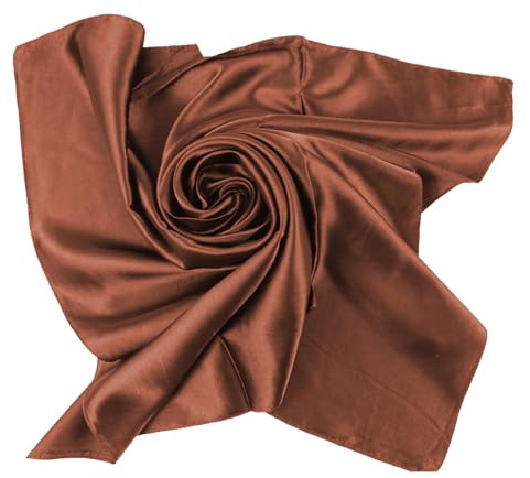 JK Home Faux Soie Écharpe Carrée Foulard Cheveux Bandanas 90x90cm Café