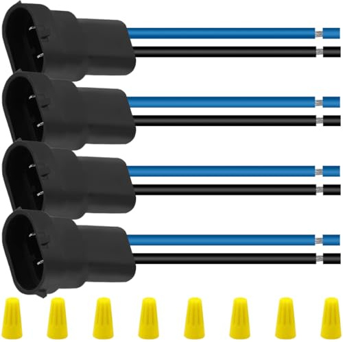 MKBKLLJY 4 Stück H11 H9 H8 880 881 Stecker Nylon-Adapter Kabelbaumstecker 2-poliger Stecker 12V-24V Drahtstärke 16 AWG verzinntes Kupferkabel für Scheinwerfer Nebelscheinwerfer Lampen und Glühbirnen