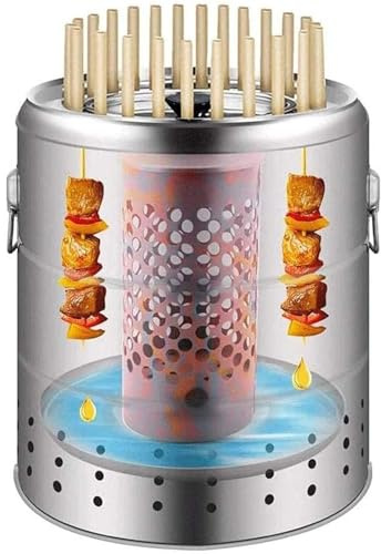 Parrilla colgante portátil giratoria de 360° sin humo con pinchos, estufa de barbacoa de carbón de gran capacidad para asar en todo el contorno, perfecta para cocinar al aire libre