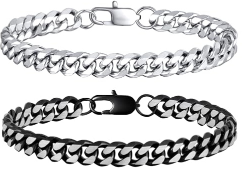FLHEART Herren Armband Edelstahl Bicolor Silber - 2 Stücke 8mm Breite 19cm/21cm/23cm Länge Panzerkette Armbänder für Männer, Armschmuck Geschenke Herrenarmband Armkette Edelstahl Herren Armband