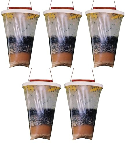 Kwaiyole Lot de 5 pièges à mouches jetables pour l'extérieur, sac à mouches à suspendre efficace avec appât, anti-mouches pour l'extérieur, pour cheval, jardin, grange et maison