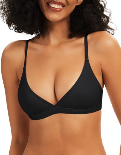 Triangle Bralette Crossover Wireless Push Up Bra Sexy Low Cut Bra for Deep V Neck Seamless Bras for Women No Pads, Black, S
