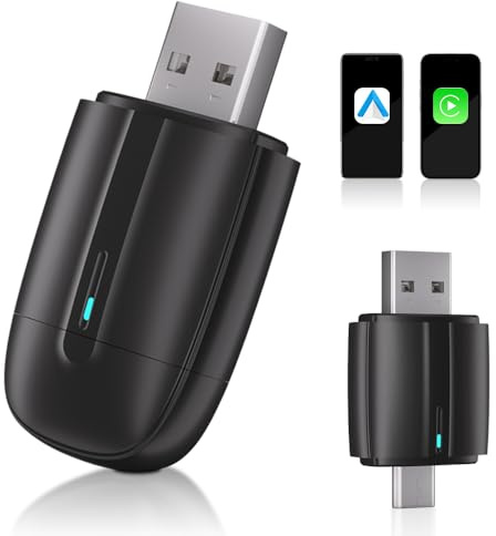 ADDLIVE Adaptador Carplay Inalambrico, Nuevos 2025 Android Auto Inalambrico, Car Play Android Auto, Adaptador and-roid A-uto Inalam-brico con Puertos USB y Tipo-C, Compatible con iOS 10+/and-roid 10+