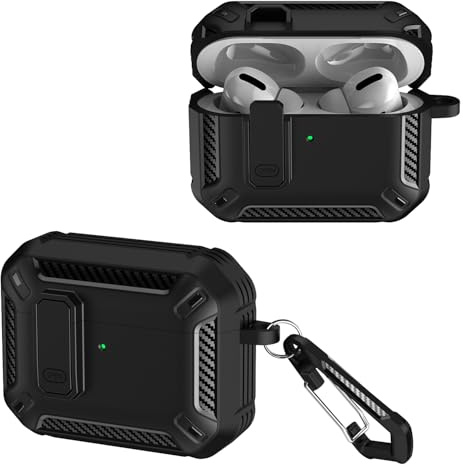 TINGYR Hülle Kompatibel mit AirPods Pro 3, Hartschalen Schutzhülle in Militärqualität, mit Schloss, mit Schlüsselanhänger, Nahtloser Passformschutz, Stoßfest und Kratzfest.(Schwarz)