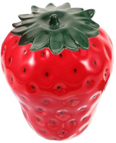 DECORNIJIA Barattolo come Decorazione da Scrivania Contenitore per Alimenti che Mantiene Freschezza in Ceramica a Forma di Fragola Coperchio o Regalo per Inaugurazione Casa