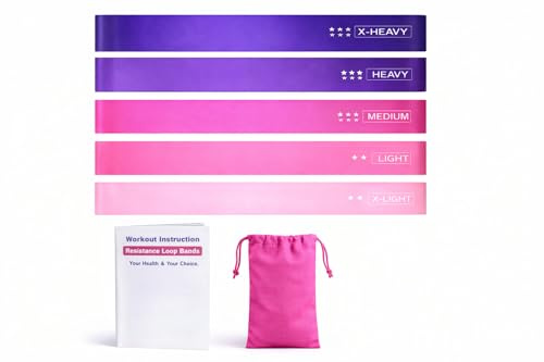 Widerstandsbänder Fitnessbänder 5er-Set – Loop Resistance Bands aus Natur-Latex, 5 Stufen (X-Light bis X-Heavy) für Home Workout, Muskelaufbau, Reha, inkl. Tasche & Übungsanleitung