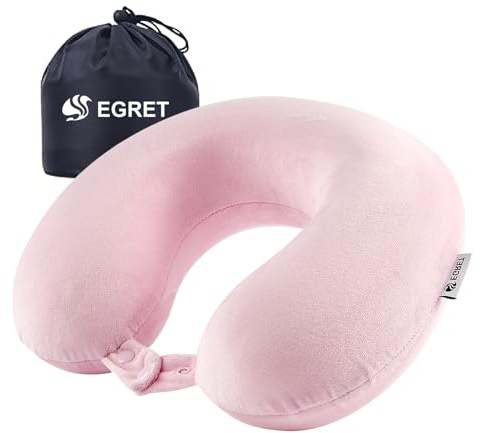 EGRET Memory Foam Nackenhörnchen für Reisen – Ergonomische Unterstützung für Kopf, Nacken & Kinn – Super Leichtes Nackenkissen für Flugzeug, Auto, Büro mit Aufbewahrungsbeutel (Rosa)