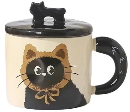 Generico Set Tazzine Caffè,Tazzine Caffe con Piattino Tazza con coperchio a forma di gatto personalità creativa, souvenir, regalo for bere acqua, tazza da caffè in ceramica carina, ufficio