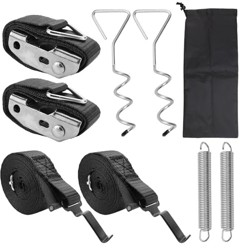 Raxfekro Stormband Kit de protection contre la tempête pour auvent avec piquets d'ancrage, sangles de serrage et crochets, compatible avec Thule, Fiamma, Omnistor et autres auvents de camping-car |