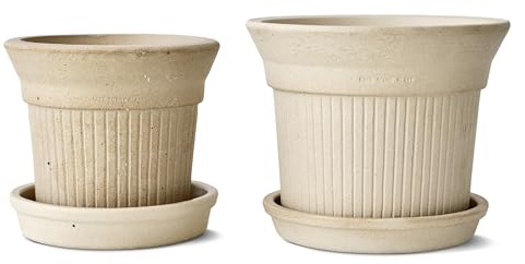SHIMOST Lot de 2 Pots de Fleurs, bacs en Terre Cuite, Faits Main en Terre Cuite Naturelle, Pots de Plantes, résistants au Gel, avec soucoupes