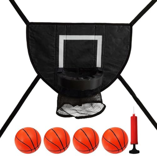 Studsmatta basketkorg set | PVC och Oxfordtyg, bräda 49 x 36 cm | 4 minibollar och pump ingår | Inomhus utomhus studsring för barn och vuxna | mjuk säker korg