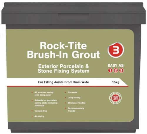 Rock-Tite Blanched Almond Brush-In Grout, 15kg, Patio Jointing Compound for Porcelain and Stone, Weed Resistant, All Weather