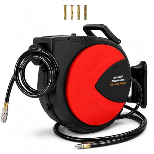 Avvolgitubo Aria Compressa Automatico 20+2 Metri 20 Bar 290 PSI Attacco Rapido 1/4 Avvolgitore Tubo Compressore Orientabile 180° da Parete per Officina Garage
