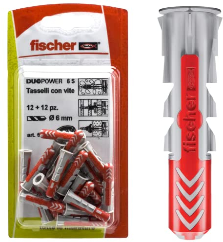 Fischer 537617 Tassello Duopower, Grigio/Rosso, 6 x 30 mm, Set di 25 Pezzi