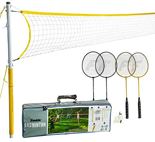 Franklin Sports Badminton Set - Backyard + Beach Badminton Net Set - Rackets and Birdies Included - Portable 4 Player Game for Adults + Kids - Family