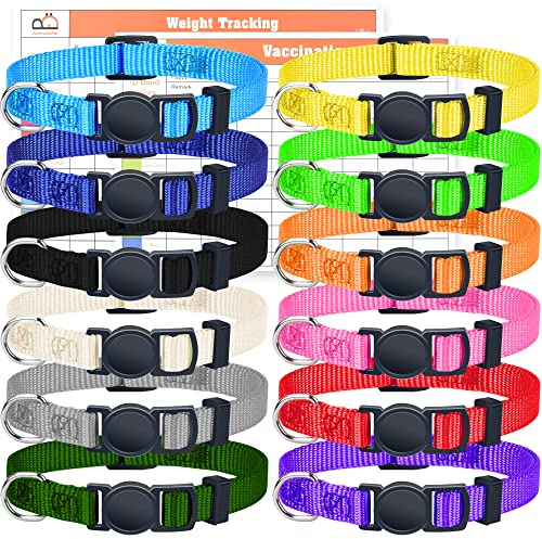 GAMUDA Mjuk nylonvalp och valphalsband, justerbara brytande sandhalsband, vanligt valpning och ID med diagram – blandade färger, set med 12 (M)
