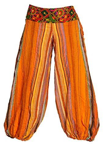 PANASIAM Haremshose Damen - Weite Loungehose im Boho-Stil - Ethno Hose | Pumphose aus 100% Baumwolle, mit verziertem Bund & Knöpfen, bequeme Freizeithose für Festival, Retreat & Alltag, Muckhose