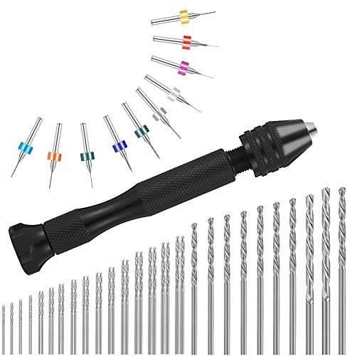 Mini Taladro Manual Profesional 57 Piezas Kit Micro Taladro para Madera, Resina, Joyería con Brocas PCB + Accesorios,Incluye para Modelismo, Tallado y Bricolaje