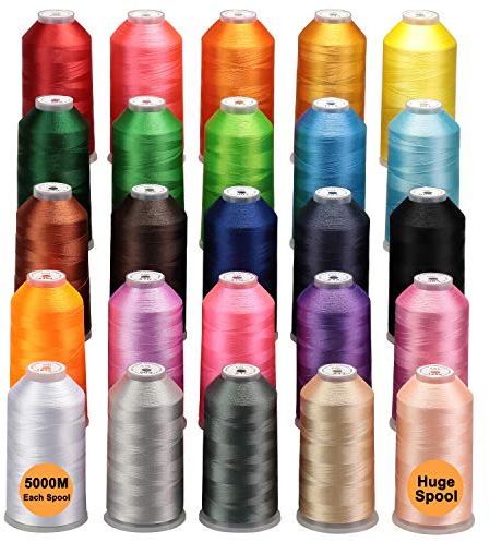 New brothread - 25 Grund Farben Riesige Spule 5000M Polyester Maschinen Stickgarn für gewerbliche und häusliche Stickmaschinen