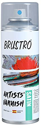 Brustro Lata de aerosol de barniz de artista, 200 ml, acabado satinado, revestimiento perfecto en pintura acrílica, acuarelas, pinturas al óleo, no amarillea, no tóxico, transparente, lienzo, papel