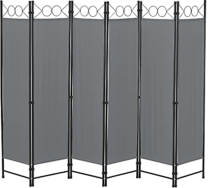 [en.casa] Raumteiler Saragossa 6-teilig 240x171 cm Paravent Trennwand 6-TLG. Sichtschutz Stellwand Spanische Wand Dunkelgrau