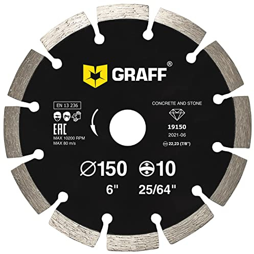 GRAFF Diamantscheibe 150mm für Stein, Beton, Bordstein, Natur- und Kunststein - Standard Diamanttrennscheibe für Winkelschleifer und Flex - Segmenthöhe 10mm