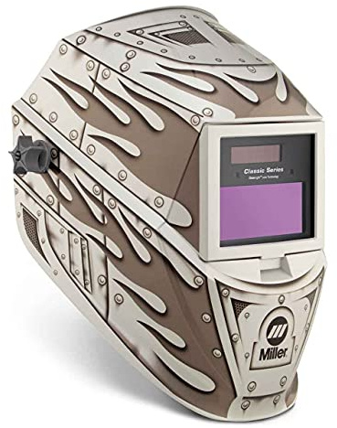 Miller Classic Series Auto-Darkening Welding Helmet - Professional TIG/MIG Welding Mask with ClearLight Technology, High Definition Optics, Variable Shade 8-13, Comfortable Headgear, Metalworks