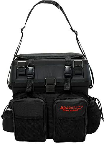 Arapaima Fishing Equipment® Sitzkiepe | Angelbox | Angelrucksack inkl. 4 Kunststoffboxen für Angelzubehör - Schwarz
