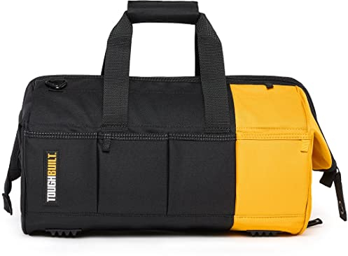 ToughBuilt - 16 Massive Mouth Tool Bag - 38 Pockets & Loops, Heavy-duty, Rigid Hard Body Lining, Zipper Lock Wide Mouth Tool Storage/Organizer Box, Plastic-lined External Pocket - (TB-60-16-UK)