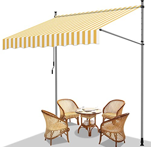 Fiqops Markise Klemmmarkise Sonnenschutz Fallarm Handkurbel Balkon, Balkonmarkise ohne Bohren, UV-beständig höhenverstellbar wasserabweisend, Sonnenschutz, 250x120x 200-300cm Orang Weiß