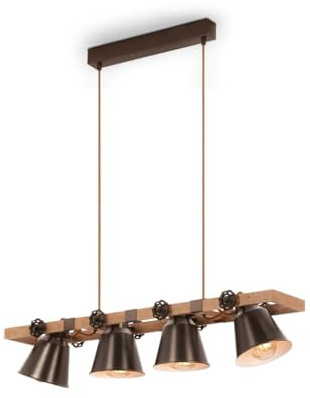 BRILONER Leuchten Pendelleuchte Holz, Rustikale Hängelampe, Schwenkbar, E27 max. 40 Watt, Retro Esszimmerlampe, Antik Grau 4406-044