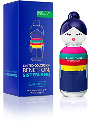United Colors of Benetton, Sisterland Blue Neroli, Eau de Toilette para Mujer, Larga duración, Fragancia joven, moderna y fresca, Notas frutales, de ámbar y lavanda, Optimo para uso diario, 80 ml