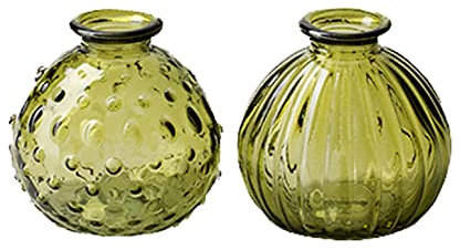 Glasvase Jive, Vase olivgrün H: 8,5 cm (2er Set) - kleine Vasen, Blumenvase, Tischdekoration, Deko Hochzeit …