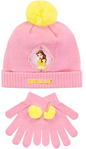 Disney Set de gorro y guantes de invierno para niños Belle Rosa Talla única