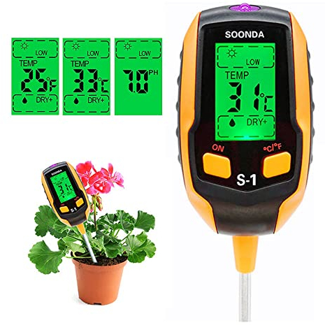 Testeur de sol 4 en 1, testeur d'humidité, pH, kit de test numérique du sol, température du sol, test d'acidité, pour jardin, ferme, pelouse, plantes d'intérieur et d'extérieur