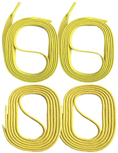 SNORS 2 par vaxade skosnören, runda och platta, 18 färger, 45–150 cm – slitstarka, stabila, skoband i bomull för affärer, läderskor, stövlar, GUL, 150cm FLACH 5mm