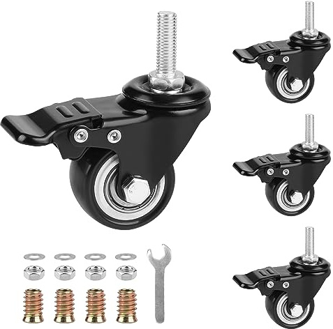 LALAGO Set di 4 Ruote Con Freno M8×25mm, 40 mm Girevoli per Mobili, Filettate, Capacità di Carico 50 kg per Ruota