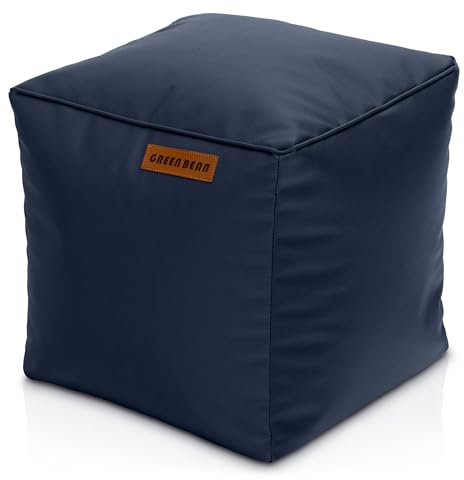 Green Bean Sitzhocker aus Kunstleder - Pouf mit EPS Perlen Füllung - 40 x 40 cm - perfekte Ergänzung zum Sitzsack - Sitzwürfel Sitzkissen Hocker Fußhocker - Dunkelblau