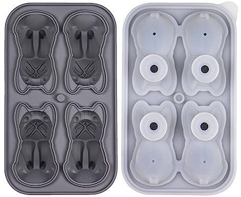 Anloximt Moule à Glace Bouledogue français, Moules en Chien en Silicone réutilisable 4 cavités, Bac à glaçons en Forme Amusante réutilisable Mac à glaçons en Silicone à dégagement Facile