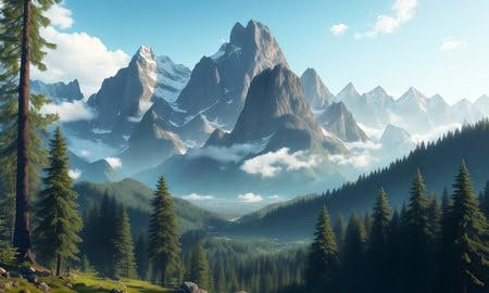 adrium Acryl-Bild 100 x 60 cm: Landschaftsansicht der Natur, Bergwald, blauer Himmel, erstellt mit generativer KI (206337732)