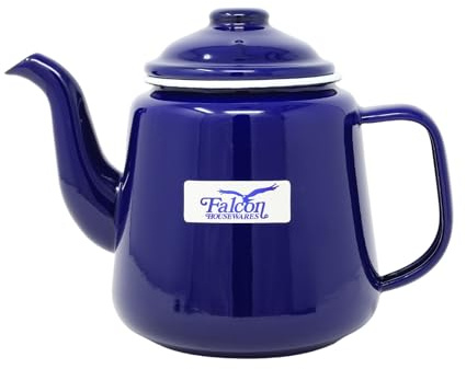 STEELEX 1.5L Enamel Teapot Blue & White Rim Gas Electric Hobs Compatible Induction Safe