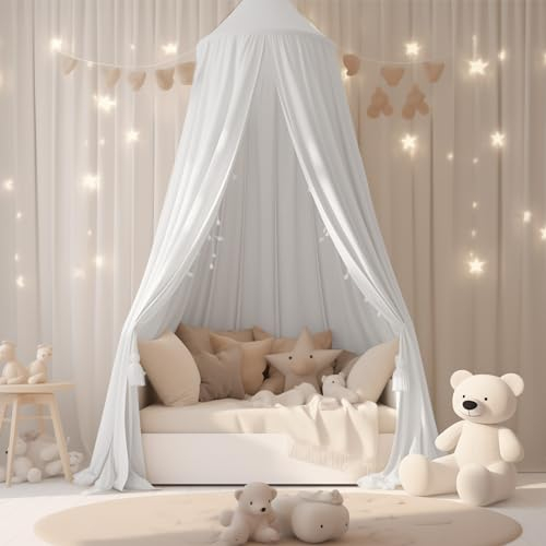 Sublaga Weißer Baldachin für Prinzessin Schlafzimmer Dekor - Weiches glattes Spielzelt, Mädchenzimmerdekoration, Schloss