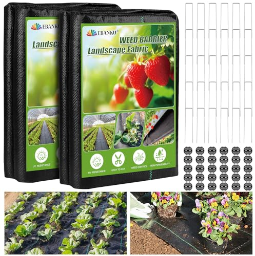 EBANKU 1.2m x 30.5m Weed Barrier Landscape Fabric, Heavy-Duty Ground Cover Weed Block Barrier Garden Weed Control Mat Fabric for Gardening, Farming, Greenhouse, Yard, Flower Bed (4FTx100FT)