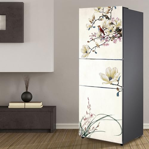 Adesivi per frigorifero decorativi 3d, adesivo per frigorifero che copre completamente la porta del frigorifero, copre adesivi murali per decalcomanie da cucina, pittura cinese di fiori e uccelli