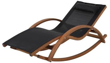 PATIO Gartenliege Holz geschwungen Larice aus Lärche ergonomische Schaukelliege 120 kg belastbar mit Kopfpolster schwarz