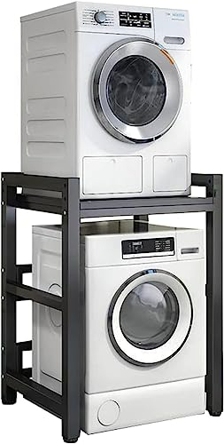 Kit d'empilage, support réglable, lave-linge et sèche-linge à chargement frontal - Support portable avec capacité de 400 kg - Unité de rangement pour lave-linge (couleur : cadre noir + noir, taille :